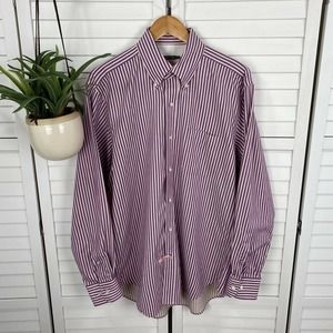 J McLaughlin Striped‎ Button Down Long Sleeve Shirt Purple Beige Men's Size L